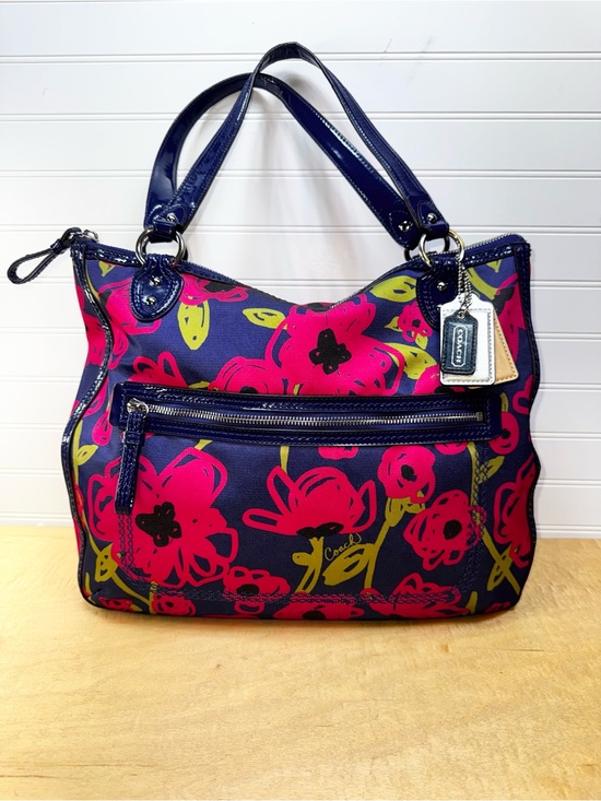 Coach Handbags - Coach Hallie Poppy Navy Floral Shoulder Bag with Hot Pink & Lime Accents